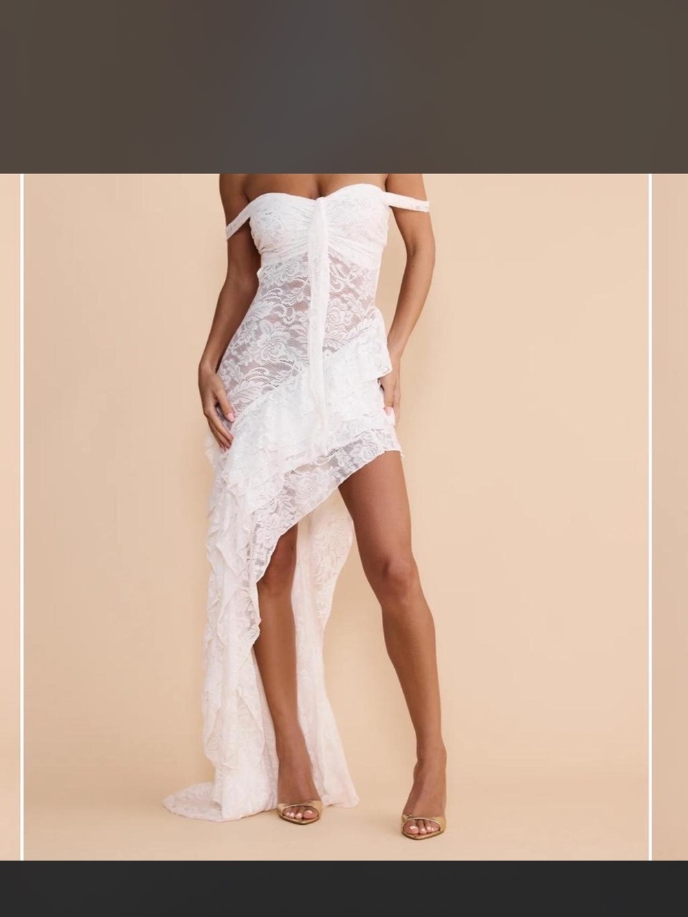 Off-Shoulder White Lace High-Low Dress